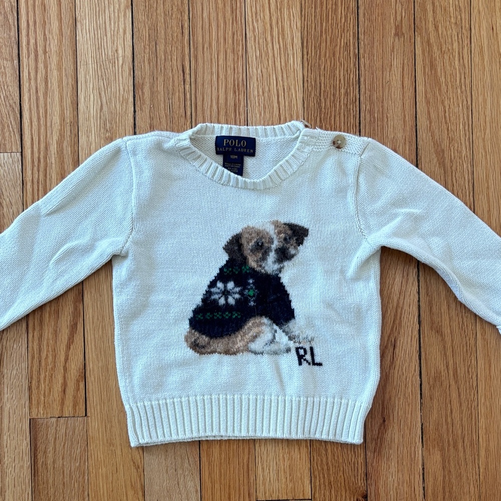Polo by Ralph Lauren Baby Dog White Sweater, 18 mos